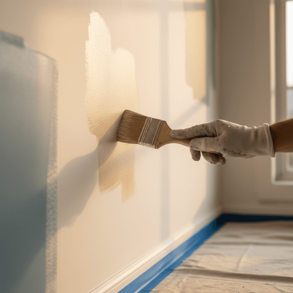 Interior wall painting with brush application